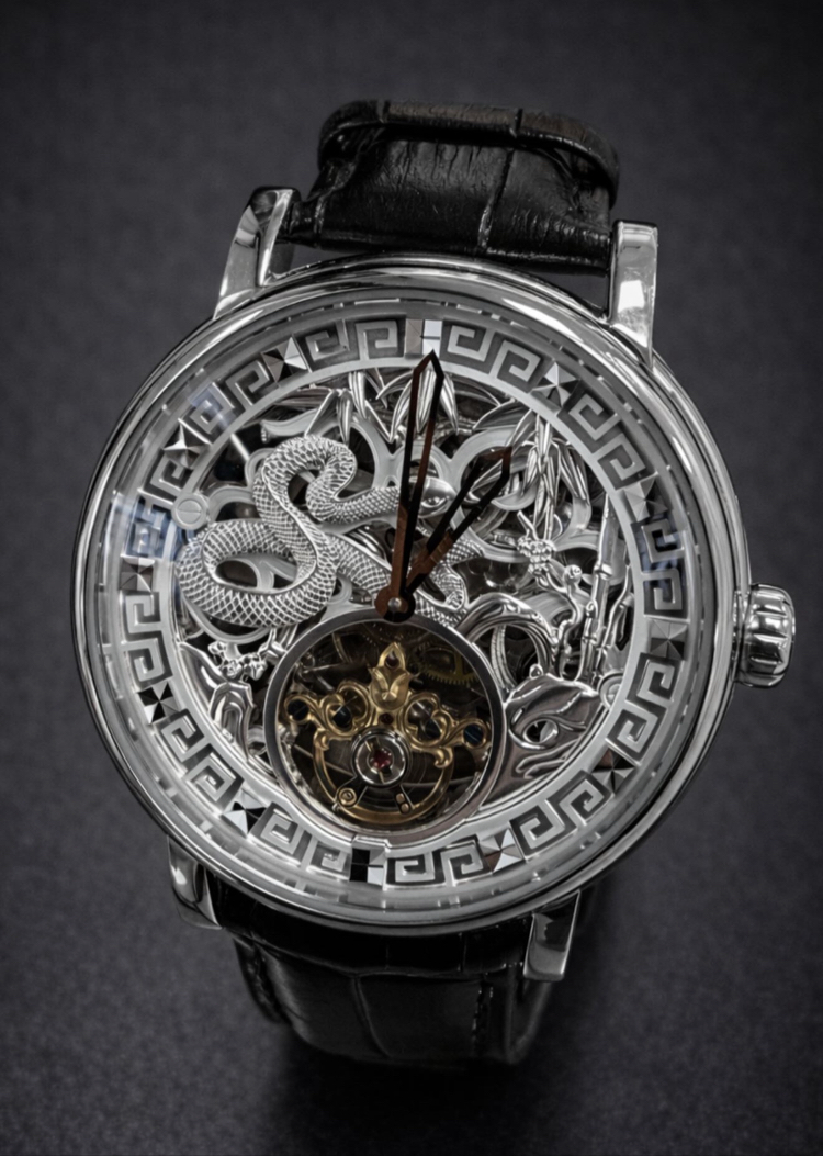 Luxury Silver Snake Skeleton Erkek Kol Saati