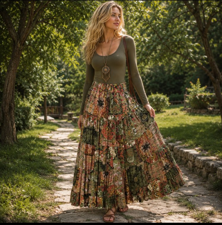 huzur patchwork desen Viskon etek 