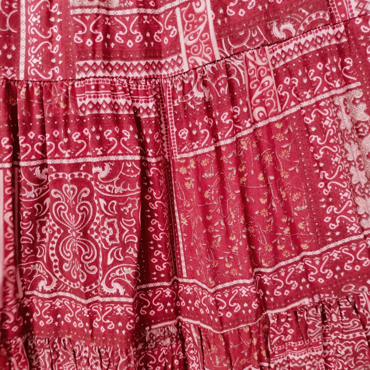 kırmızı patchwork desen Viskon etek