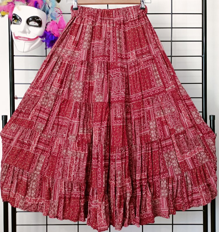 kırmızı patchwork desen Viskon etek