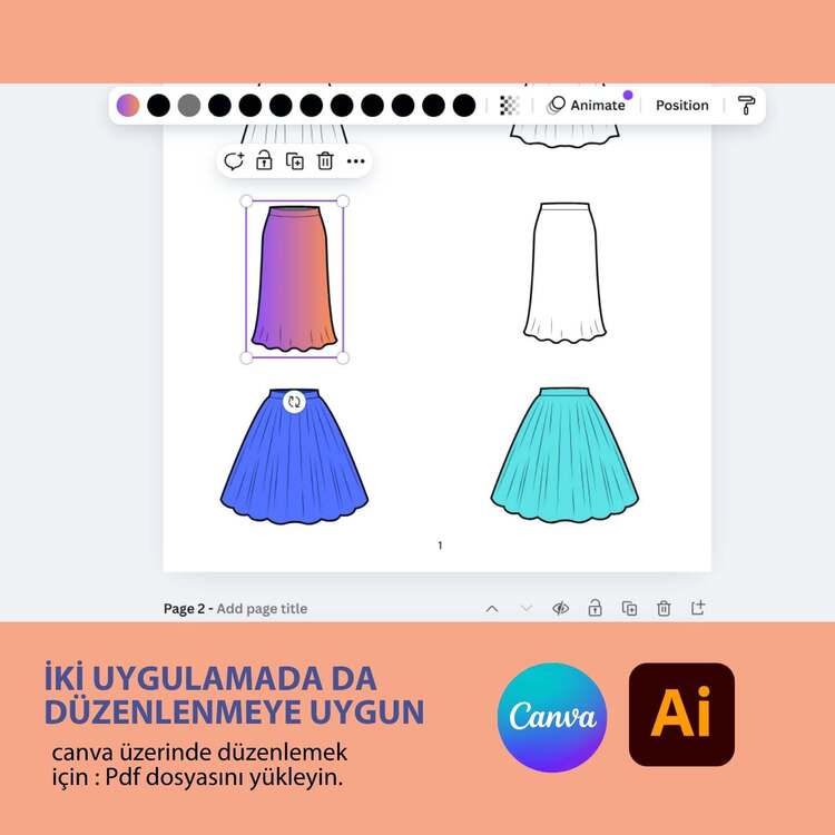 Kadın Etek Teknik Çizim Pakedi ( 8 Model )