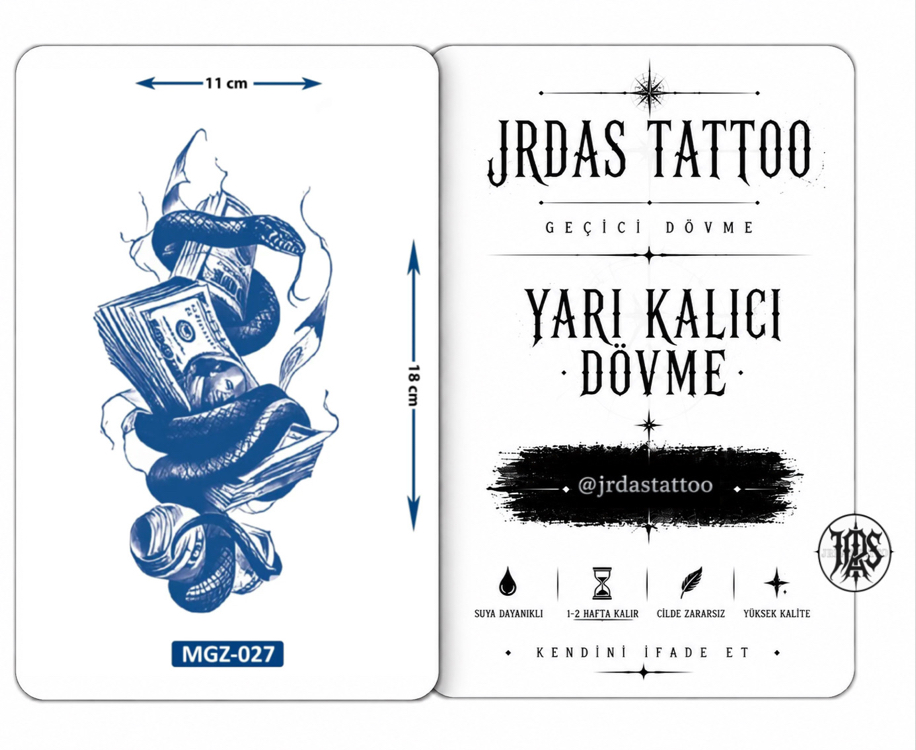 Yarı Kalıcı Orta Boy Dolar ve Yılan Dövmesi