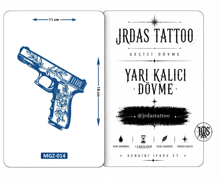 Yarı Kalıcı Orta Boy Desenli Silah Dövmesi