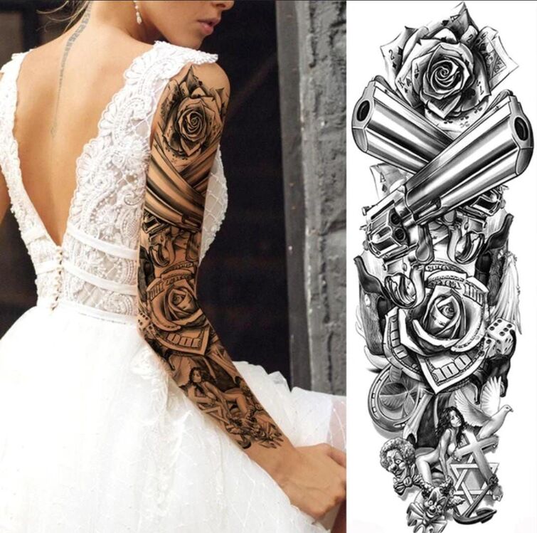 Gül&silah geçici dövme 