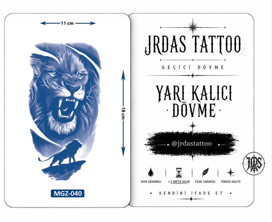 Yarı Kalıcı Orta Boy Kükreyen Aslan Dövmesi