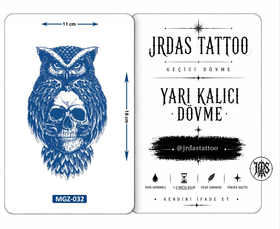 Yarı Kalıcı Orta Boy Kuru Kafa Baykuş Dövmesi