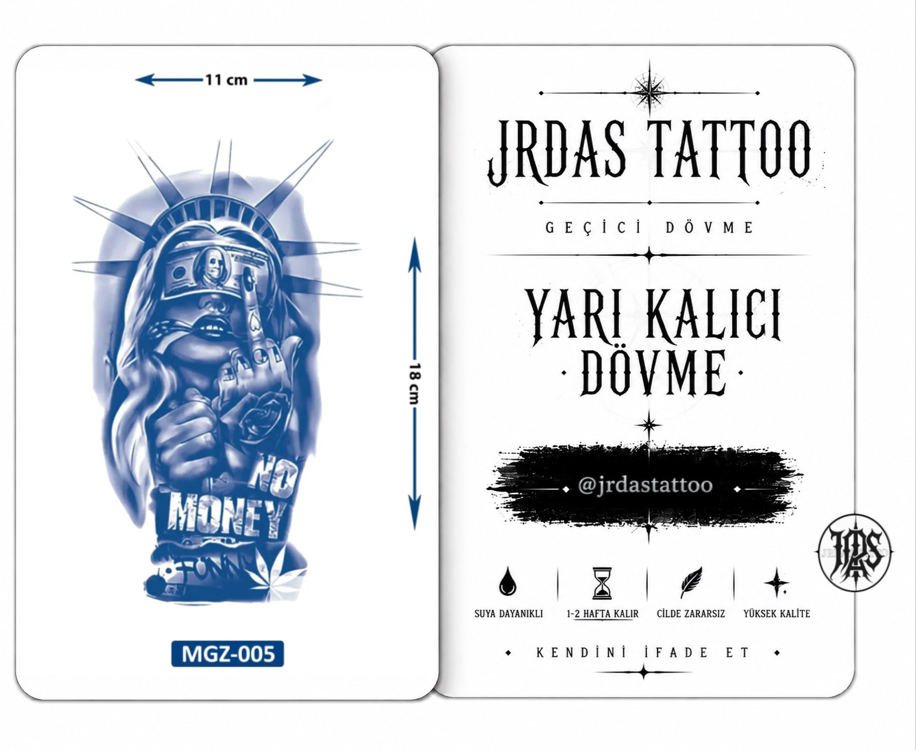 Yarı Kalıcı Orta Boy Dövme özgürlük heykeli ve more money tasarımı