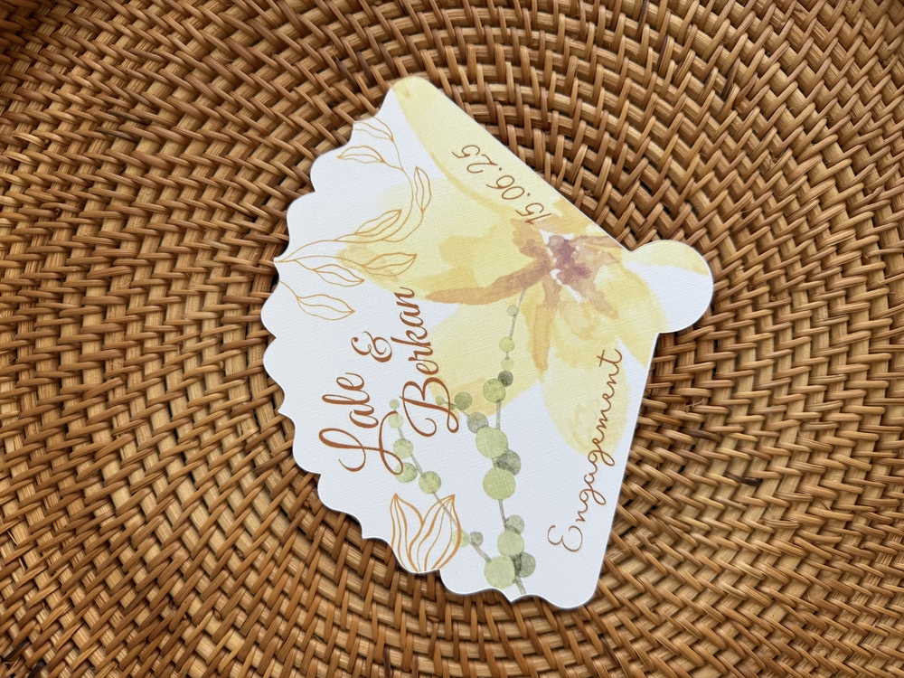 Yelpaze Kesim davetiye yellow*1 -30 adet-