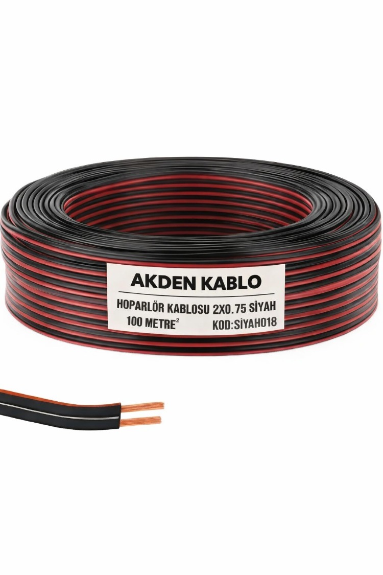 Akden Kablo CCA Hoparlör Kablosu 2x0.75 mm² Siyah – 100 Metre