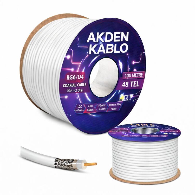 Akden Kablo RG6/U4 Koaksiyel Anten Kablosu Beyaz – 100 Metre