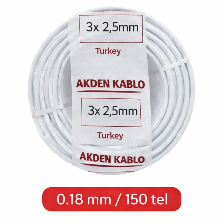 AKDEN CCA TTR KABLOSU 3x2.5 mm² Beyaz – 100 Metre