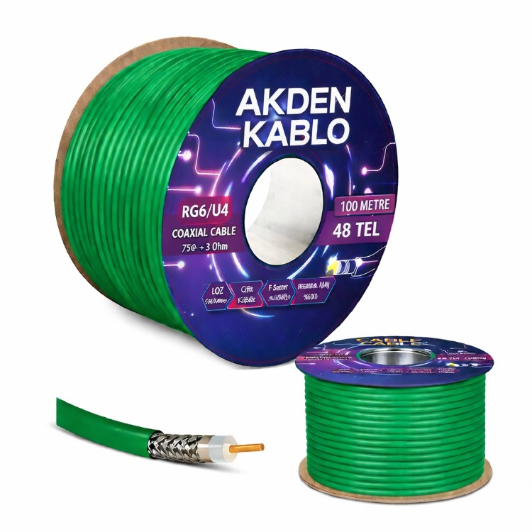 Akden Kablo RG6/U4 Koaksiyel Anten Kablosu Yeşil – 100 Metre