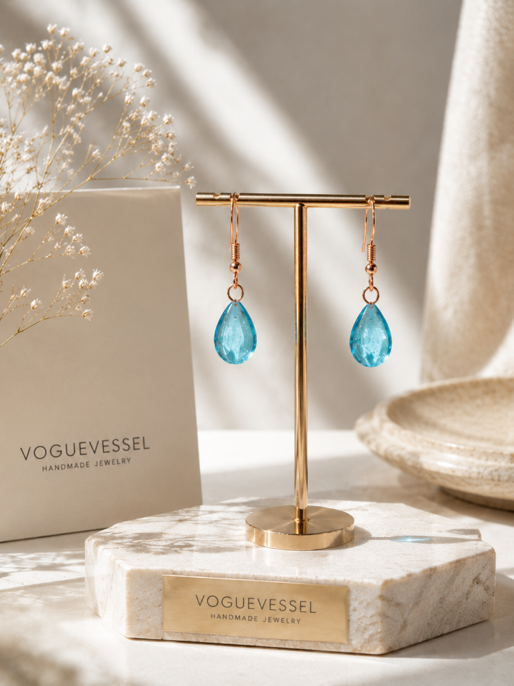 Kristal Aqua | El Emeği Minimalist Damla Küpe