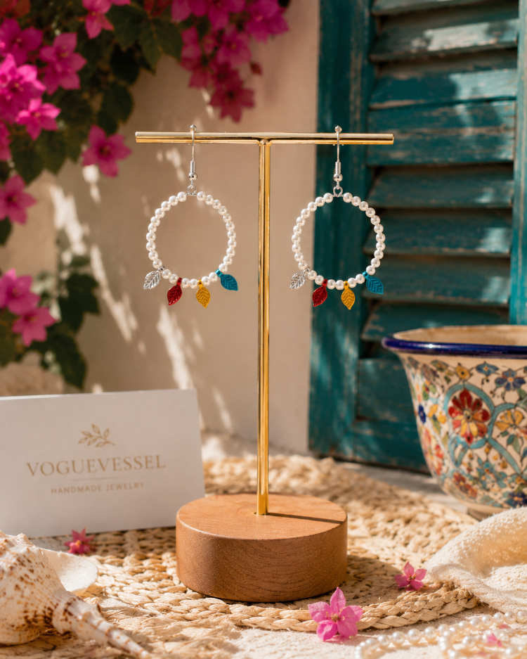 Mevsim Geçişi | VogueVessel El Yapımı Rodyum Kaplama Yaprak Küpe