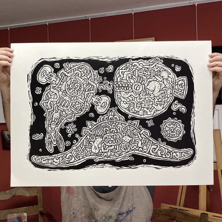Fishies, Linocut Print - Edition of 24