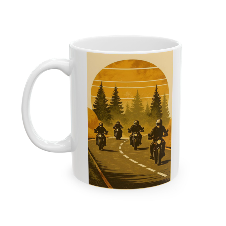 KAFA BASKI Motorcu Yol Temalı Porselen Kupa – Retro Sürüş Tasarımı – KF16052620