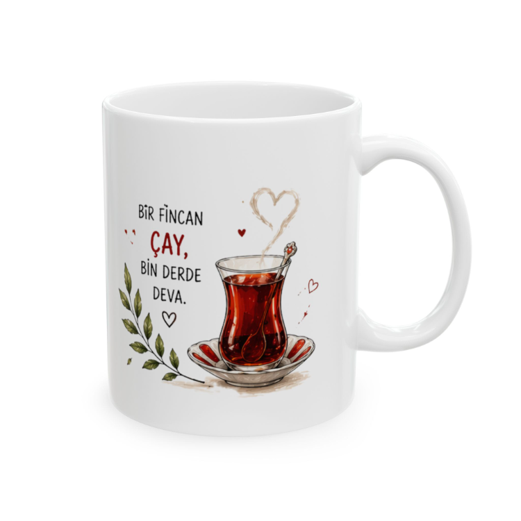 KAFA BASKI Çay Temalı Porselen Kupa Bardak – Bir Fincan Çay Bin Derde Deva Tasarımlı