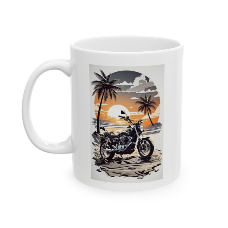 KAFA BASKI Motor ve Gün Batımı Temalı Porselen Kupa – Retro Sahil Tasarımı – KF16052608