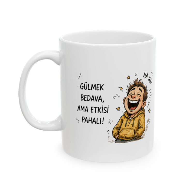 KAFA BASKI Mizah Temalı Porselen Kupa – Gülmek Bedava Tasarımı – KF14052608