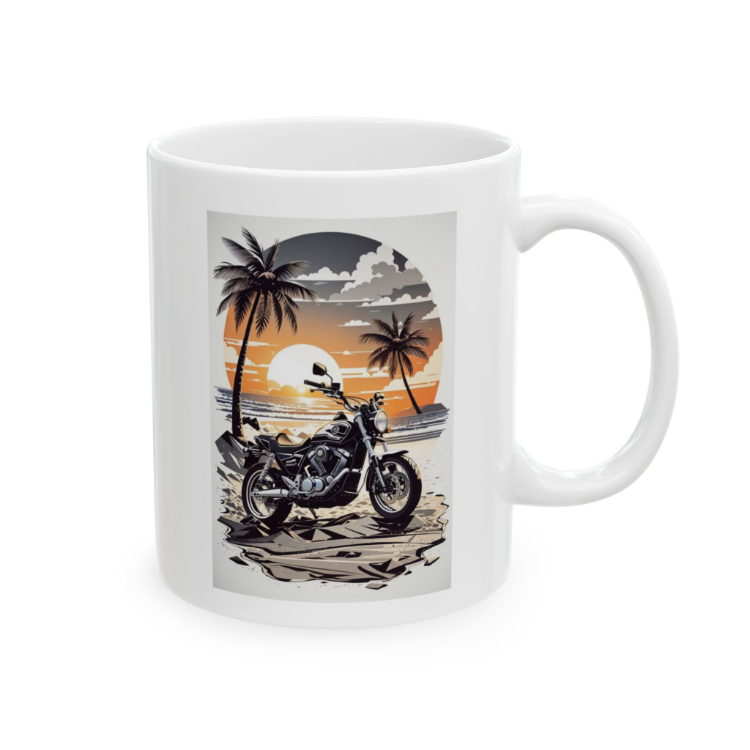 KAFA BASKI Motor ve Gün Batımı Temalı Porselen Kupa – Retro Sahil Tasarımı – KF16052608