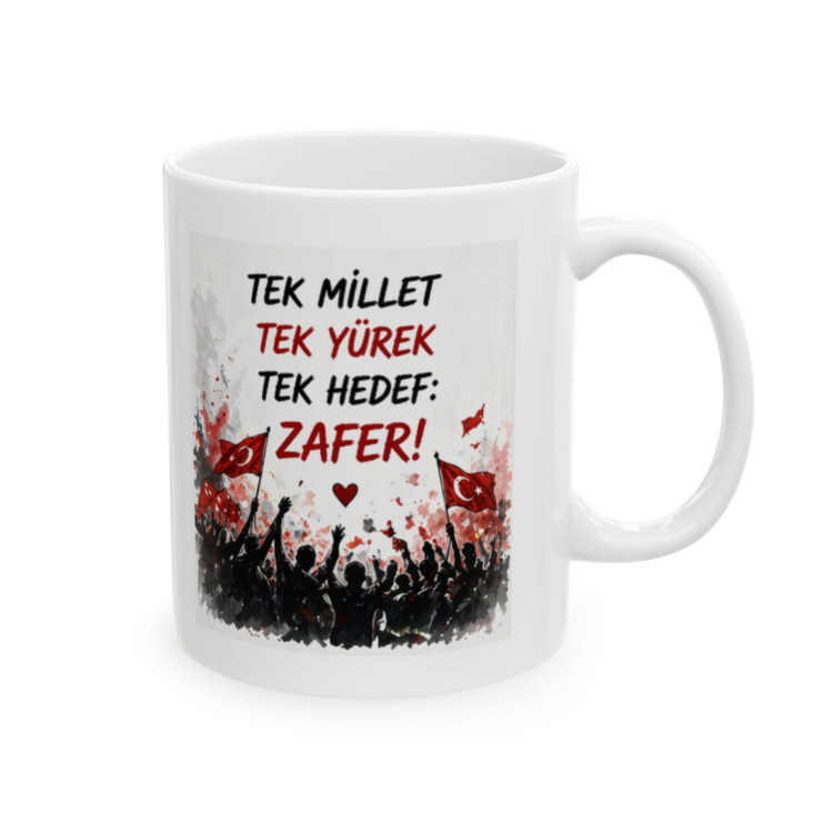 KAFA BASKI Tek Millet Temalı Porselen Kupa – Zafer Mesajlı Tasarım – KF13052612