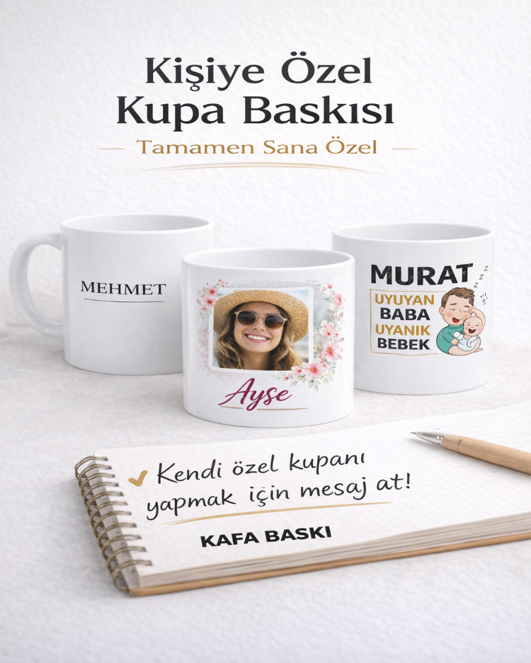 KAFA BASKI Kişiye Özel Porselen Kupa Bardak – Fotoğraflı ve İsim Baskılı Tasarım