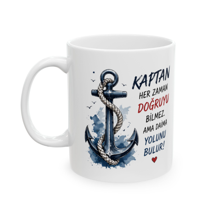 KAFA BASKI Kaptan Temalı Porselen Kupa Bardak – Denizci Çapa Tasarımlı Motivasyon Kupası