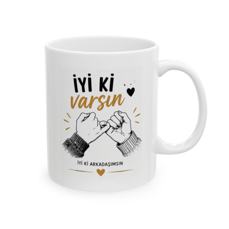 KAFA BASKI İyi Ki Arkadaşımsın Temalı Porselen Kupa Bardak – Arkadaşlık Mesajlı Tasarım