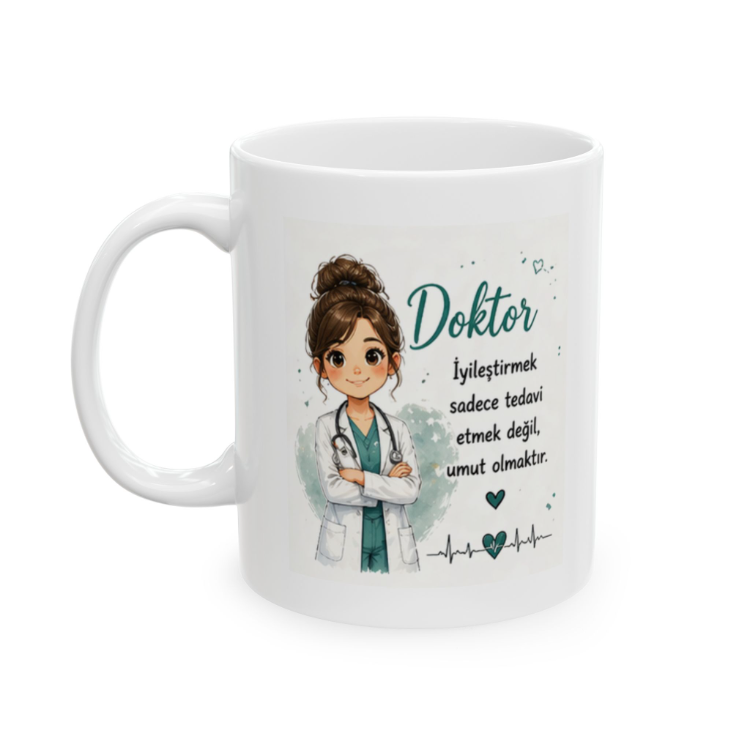 KAFA BASKI Doktor Temalı Porselen Kupa – İyileştirmek Sadece Tedavi Etmek Değil Umut Olmaktır