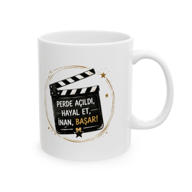 KAFA BASKI Klaket Temalı Porselen Kupa Bardak – Motivasyon ve Sinema Tasarımı