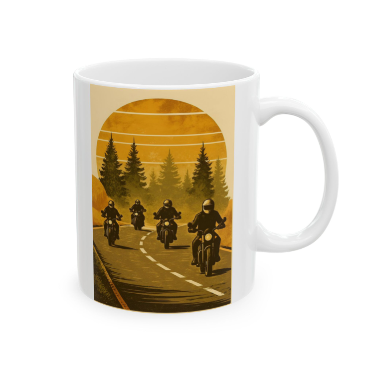 KAFA BASKI Motorcu Yol Temalı Porselen Kupa – Retro Sürüş Tasarımı – KF16052620