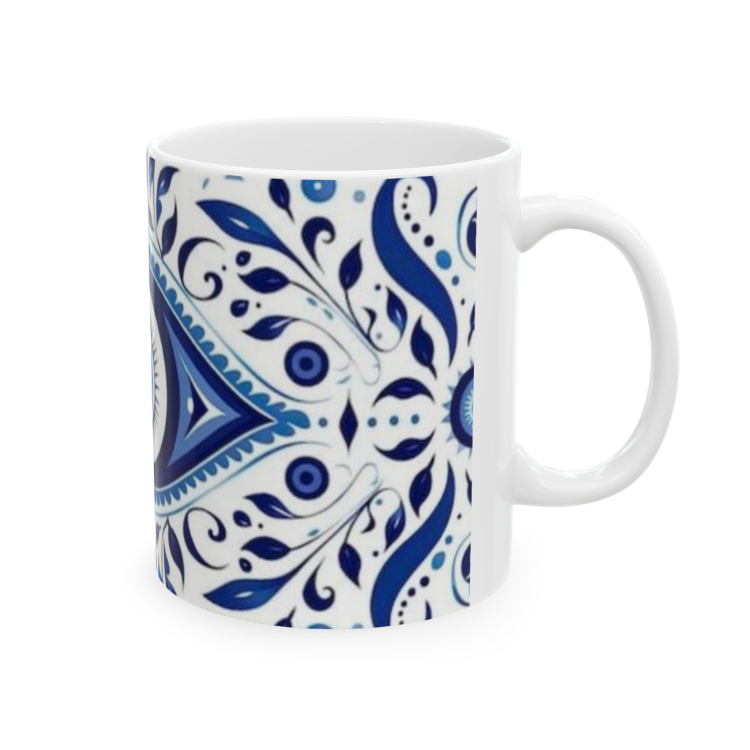 KAFA BASKI Mavi Mandala Desenli Porselen Kupa – Osmanlı Çini Motifli Tasarım – KF18052620