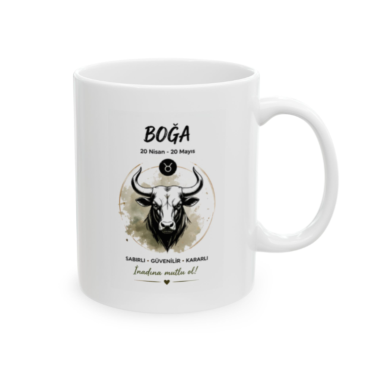 KAFA BASKI Boğa Burcu Temalı Porselen Kupa Bardak – Güçlü ve Kararlı Burç Tasarımı