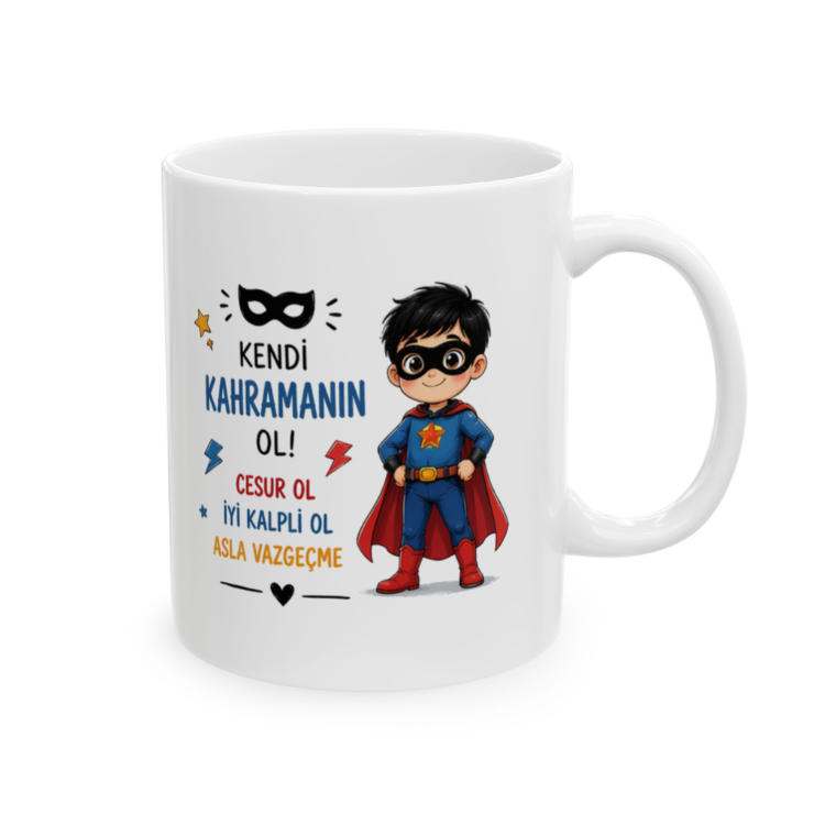 KAFA BASKI Kendi Kahramanın Ol Temalı Porselen Kupa Bardak – Süper Kahraman Çocuk Tasarımı