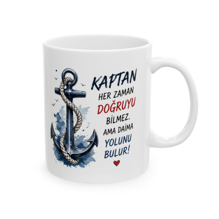 KAFA BASKI Kaptan Temalı Porselen Kupa Bardak – Denizci Çapa Tasarımlı Motivasyon Kupası