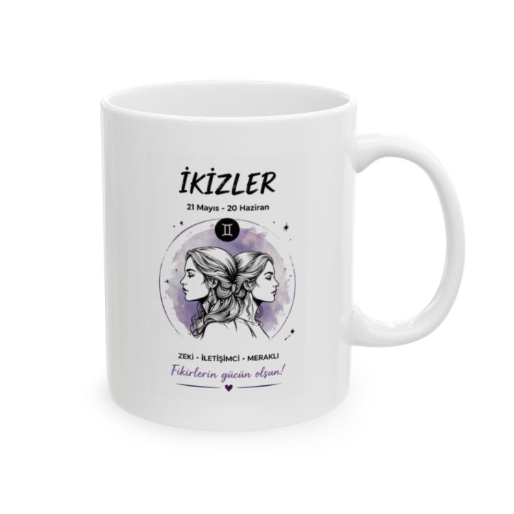 KAFA BASKI İkizler Burcu Temalı Porselen Kupa Bardak – Zeki ve İletişimci Burç Tasarımı