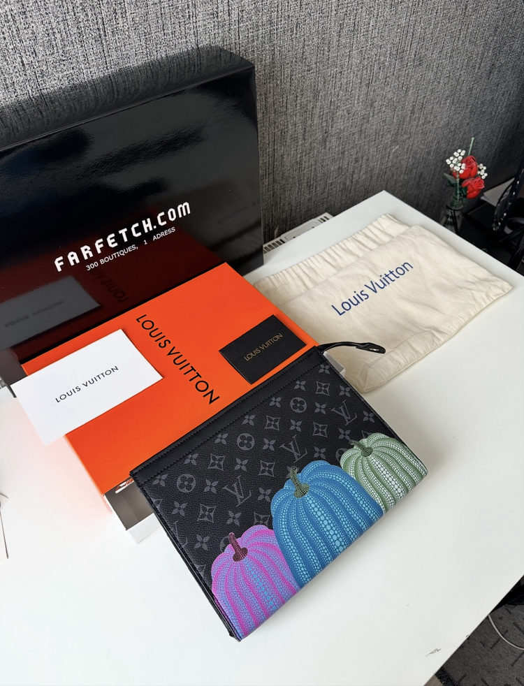 LV Clutch Çanta Premium Siyah Desenli (FULL SET)