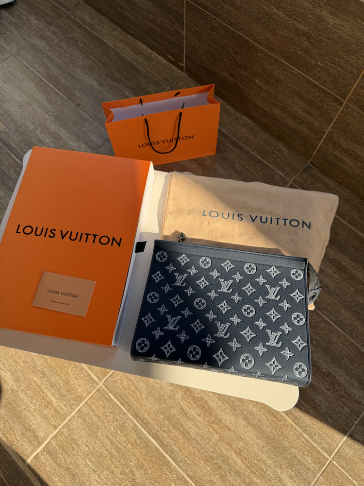 LV Clutch Çanta Premium İthal Lacivert (FULL SET)