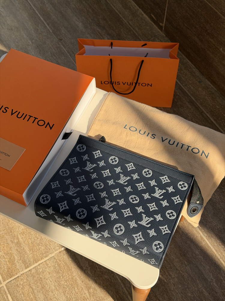 LV Clutch Çanta Premium İthal Lacivert (FULL SET)