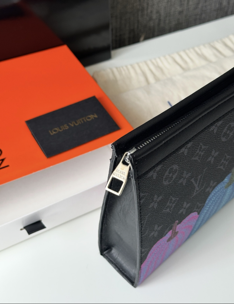 LV Clutch Çanta Premium Siyah Desenli (FULL SET)