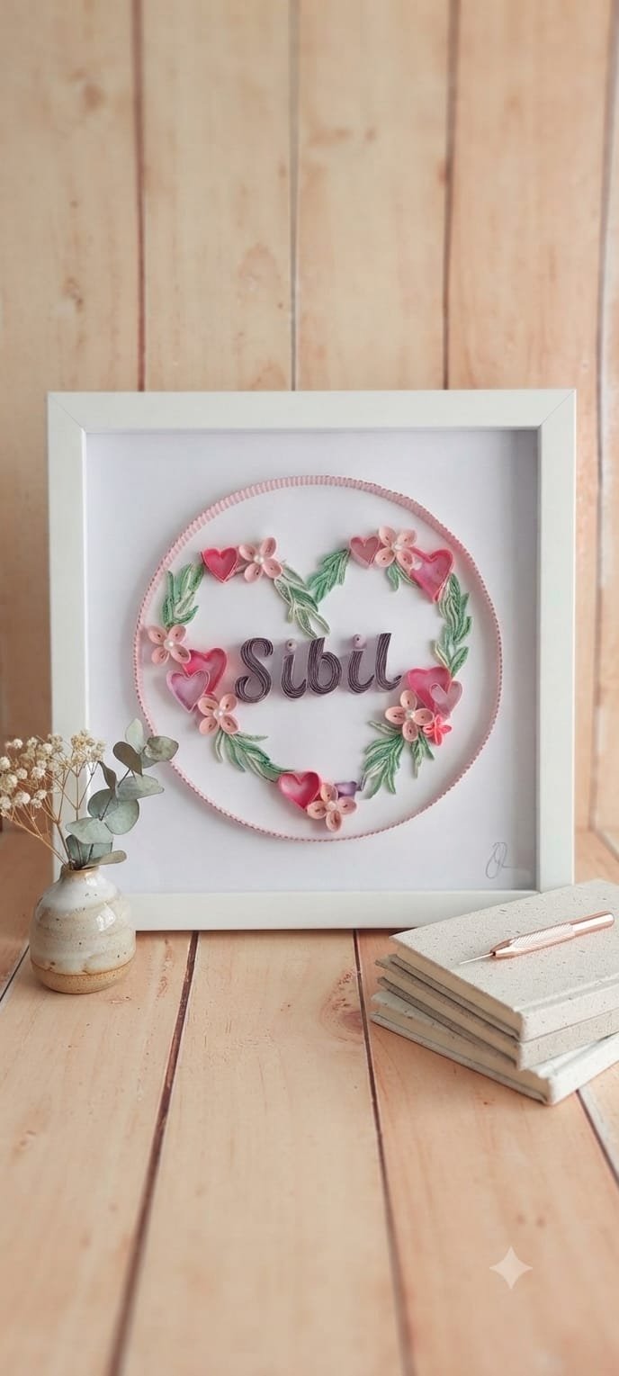 Kişi ismine özel derin çerçeveli quiling tablo