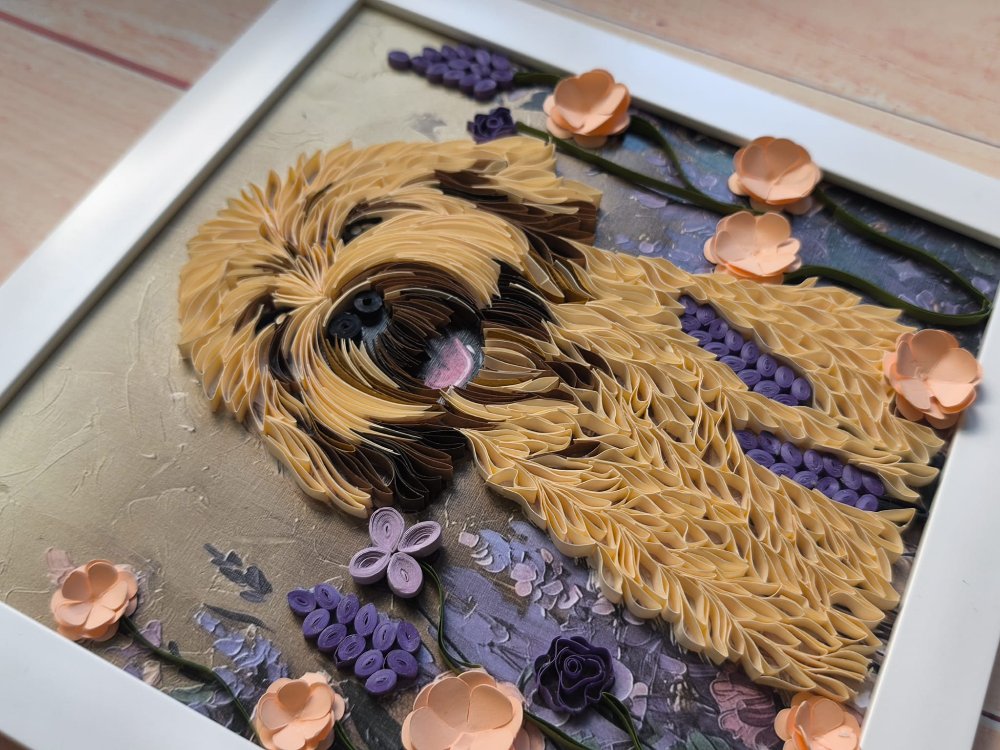 Köpek Severlere Özel Hediye - El Emeği Quilling Çiçekli Duvar Tablosu

