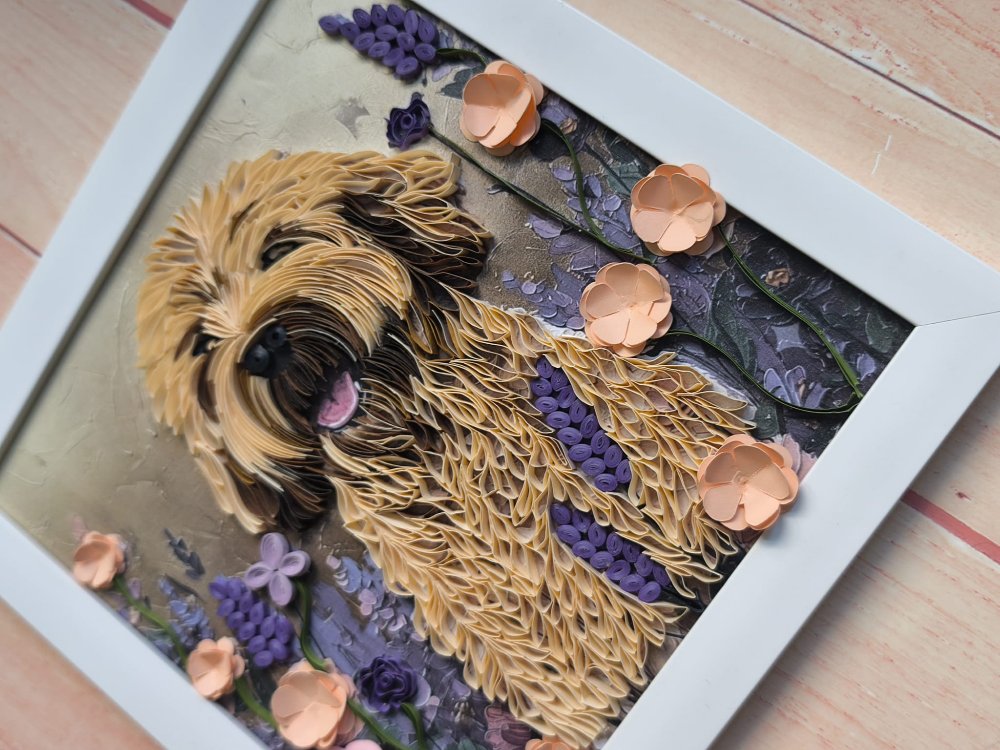 Köpek Severlere Özel Hediye - El Emeği Quilling Çiçekli Duvar Tablosu

