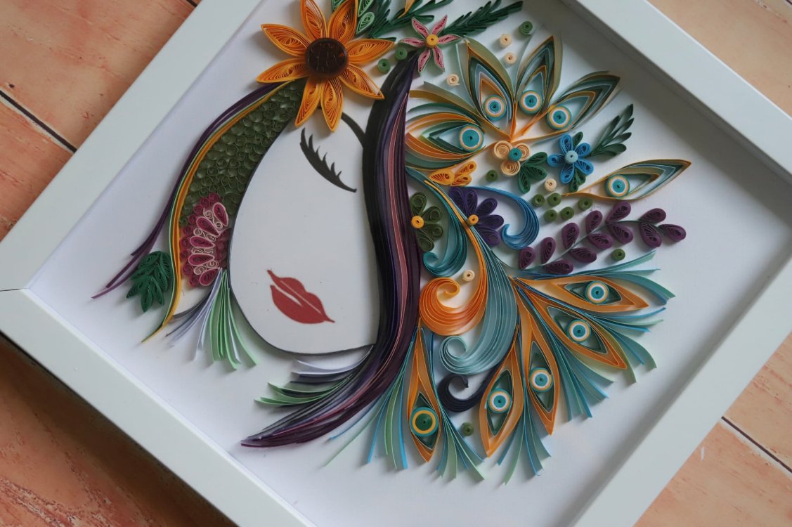 Kağıt Telkari (Quilling) Sanatı: Renkli Çiçek Kompozisyonlu Kadın Portresi