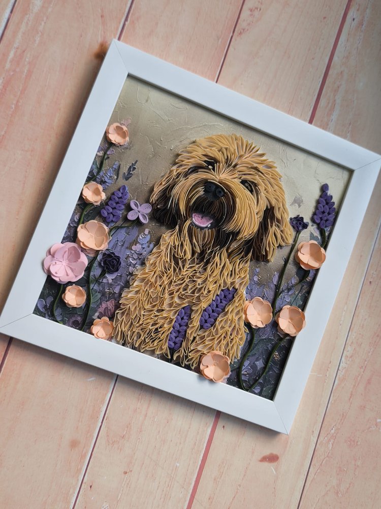 Köpek Severlere Özel Hediye - El Emeği Quilling Çiçekli Duvar Tablosu

