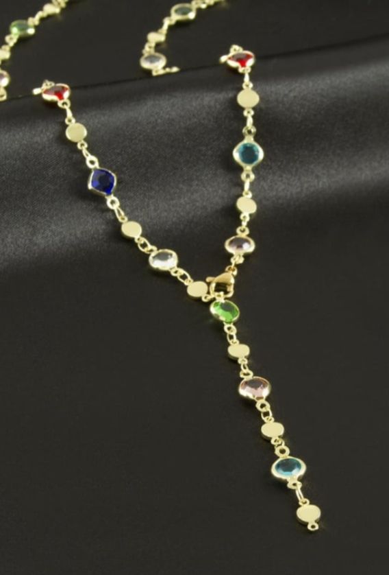 Gold Kristal taşlı Çelik Y Kolye 