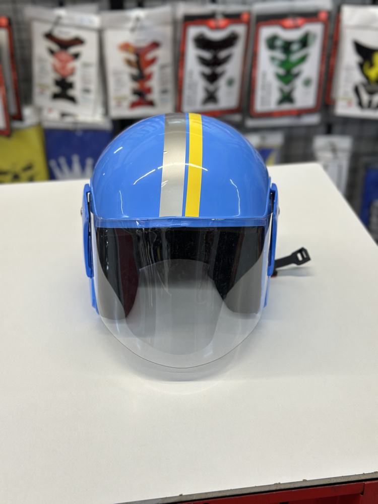 Retro Mavi Vizörlü Yarım Motosiklet Kaskı