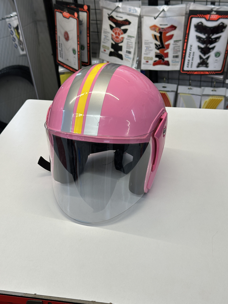 Retro Pembe Vizörlü Yarım Motosiklet Kaskı