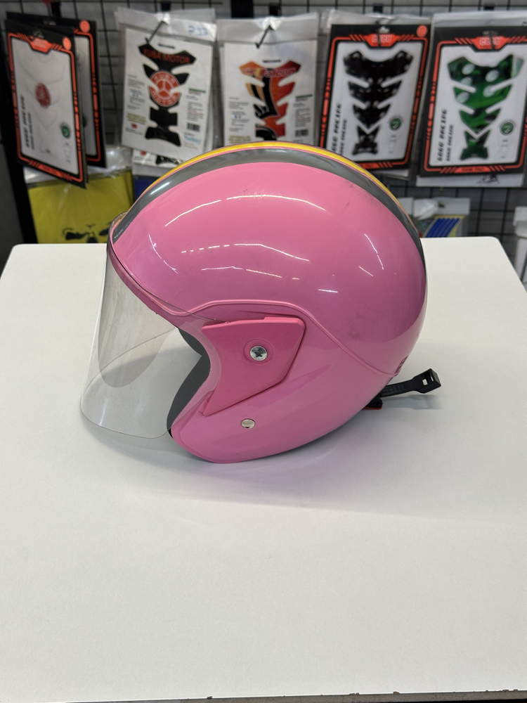 Retro Pembe Vizörlü Yarım Motosiklet Kaskı
