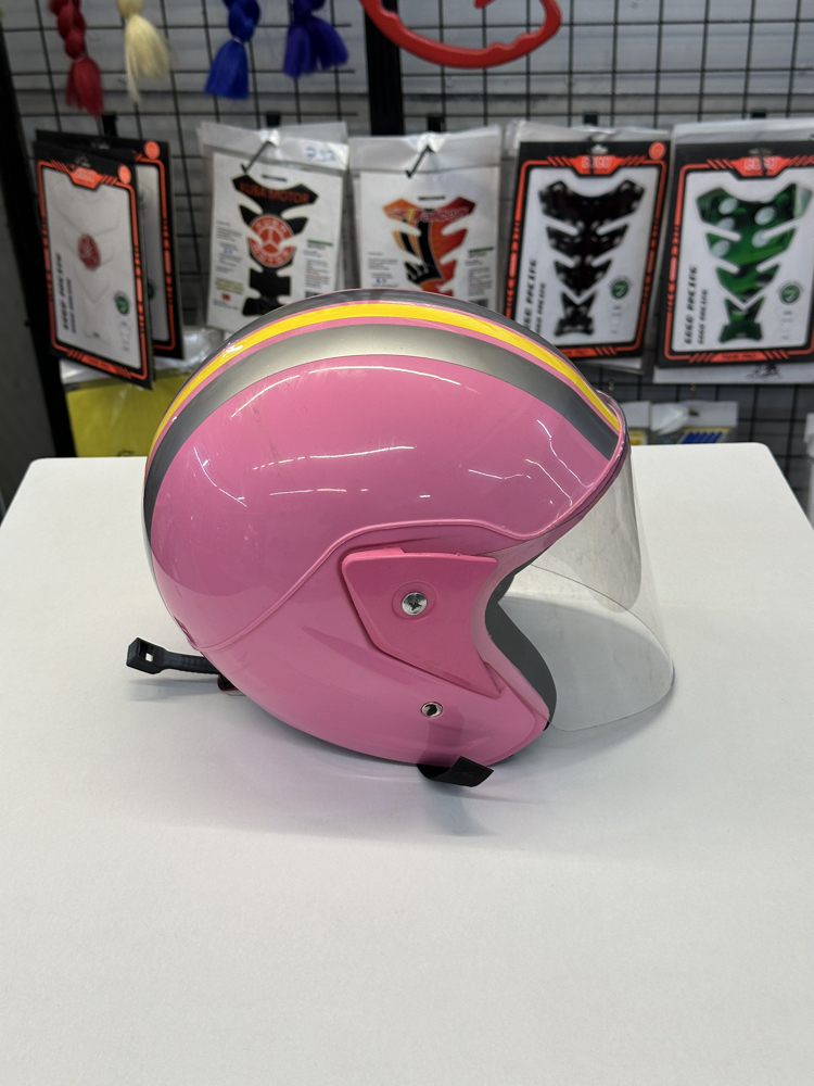 Retro Pembe Vizörlü Yarım Motosiklet Kaskı